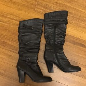Black Leather Knee High Boots slim fit - Size 9